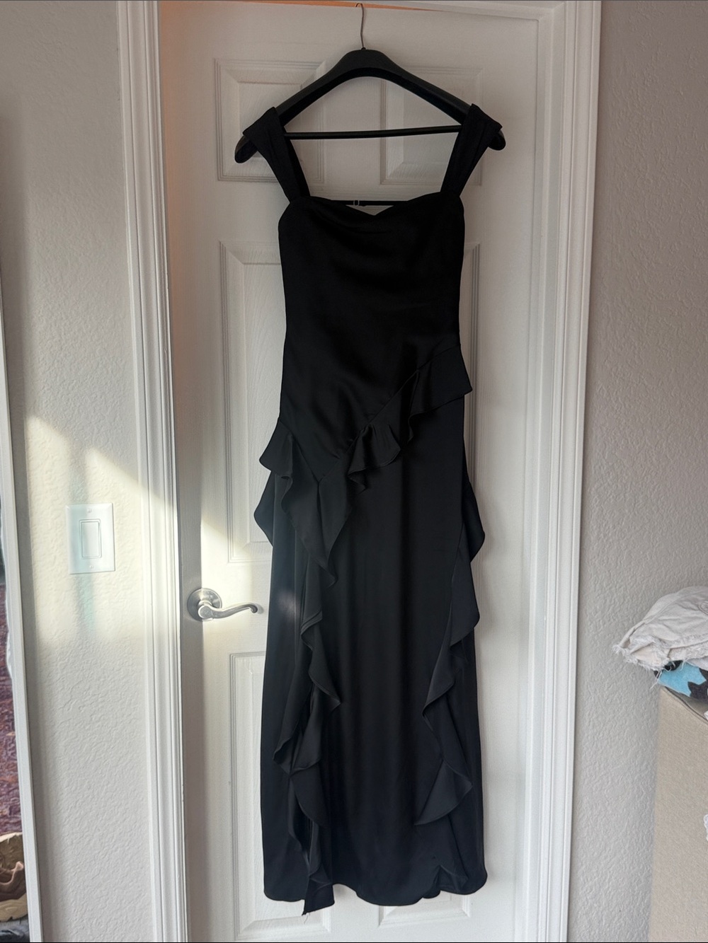 Azazie Black Ruffle Maxi Dress